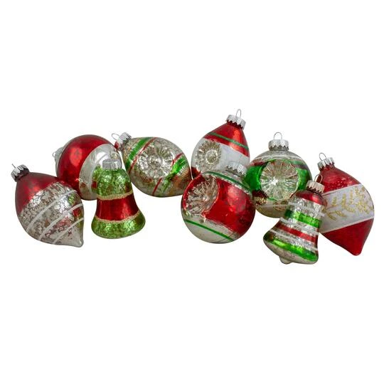Northlight 9ct. 3.25" 2-Finish Silver, Red & Green Glass Ornaments 2 Northlight 9ct. 3.25" 2-Finish Silver, Red & Green Glass Ornaments - Image 2