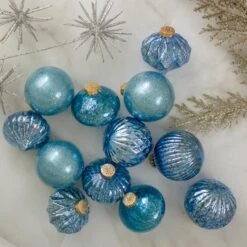 Northlight 12ct. 3.75" Teal Blue 3-Finish Glass Ornaments -Michaels Store D253789S 2