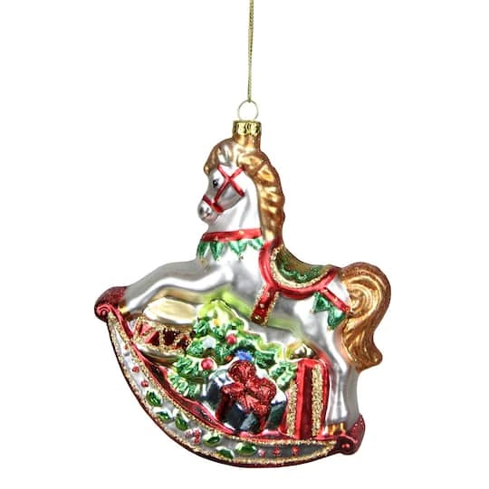 Northlight 5" Glass Traditional Rocking Horse With Gifts Ornament 2 Northlight 5" Glass Traditional Rocking Horse With Gifts Ornament - Image 2