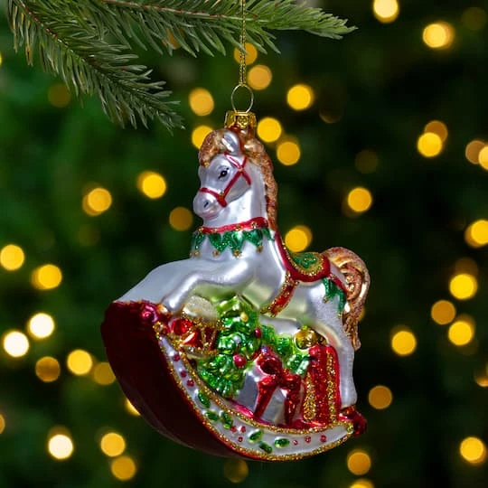 Northlight 5" Glass Traditional Rocking Horse With Gifts Ornament 3 Northlight 5" Glass Traditional Rocking Horse With Gifts Ornament - Image 3