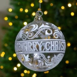 Northlight 6" Clear & White "Merry Christmas" Glass Ball Ornament -Michaels Store D253808S 2
