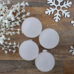 Northlight 4ct. 4" White & Silver Frosted Matte Glass Ball Ornaments -Michaels Store D253810S 2