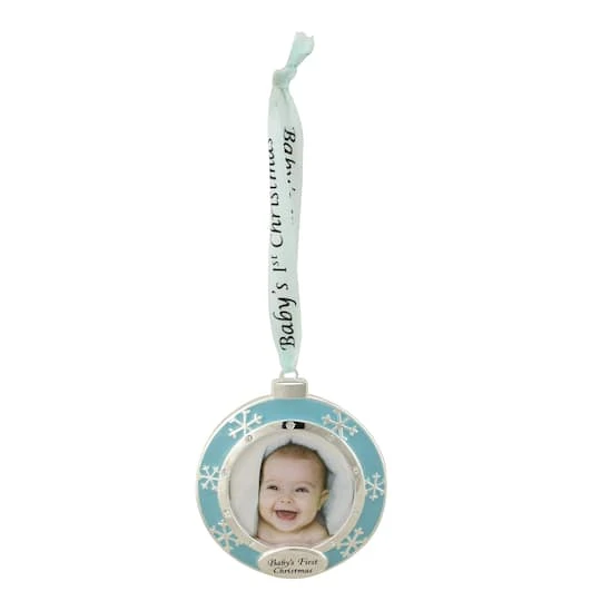 Northlight 3" Blue & Silver "Baby's First Christmas" Framed Ornament 2 Northlight 3" Blue & Silver "Baby's First Christmas" Framed Ornament - Image 2