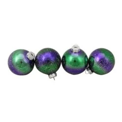 Northlight 4ct. 3.25" Purple & Green Striped Glass Ball Ornaments