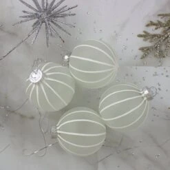 Northlight 4ct. 3.5" Frosted Glitter White Striped Glass Ball Ornaments 11 Northlight 4ct. 3.5" Frosted Glitter White Striped Glass Ball Ornaments -Michaels Store D253821S 13