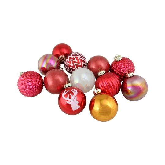 Northlight 12ct. 3" Red & Gold Textured 2 Finish Glass Ball Ornaments 2 Northlight 12ct. 3" Red & Gold Textured 2 Finish Glass Ball Ornaments - Image 2