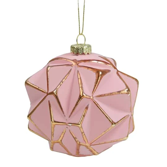 Northlight 4" Pink & Gold Geometric Glass Ball Ornament 2 Northlight 4" Pink & Gold Geometric Glass Ball Ornament - Image 2