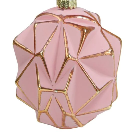 Northlight 4" Pink & Gold Geometric Glass Ball Ornament 6 Northlight 4" Pink & Gold Geometric Glass Ball Ornament - Image 6