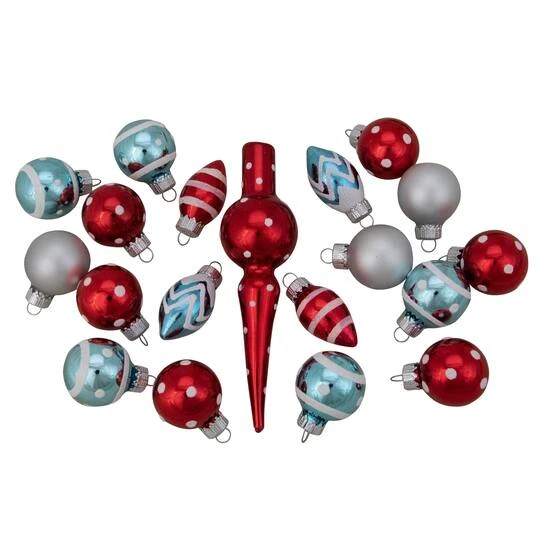 Northlight 19ct. Red & Blue Frosted Glass Ornaments & Tree Topper Set 1 Northlight 19ct. Red & Blue Frosted Glass Ornaments & Tree Topper Set