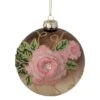Northlight 5" 2-Finish Brown & Pink Floral Applique Glass Ball Ornament