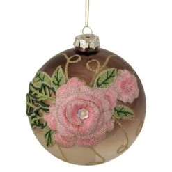 Northlight 5" 2-Finish Brown & Pink Floral Applique Glass Ball Ornament 10 Northlight 5" 2-Finish Brown & Pink Floral Applique Glass Ball Ornament -Michaels Store D253827S 11