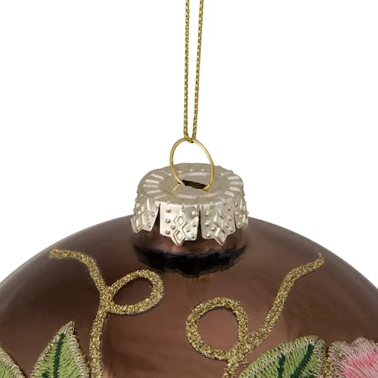 Northlight 5" 2-Finish Brown & Pink Floral Applique Glass Ball Ornament 6 Northlight 5" 2-Finish Brown & Pink Floral Applique Glass Ball Ornament - Image 6
