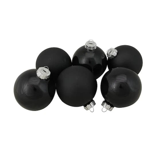 Northlight 6ct. 3.25" 2-Finish Black Glass Ball Ornaments 2 Northlight 6ct. 3.25" 2-Finish Black Glass Ball Ornaments - Image 2