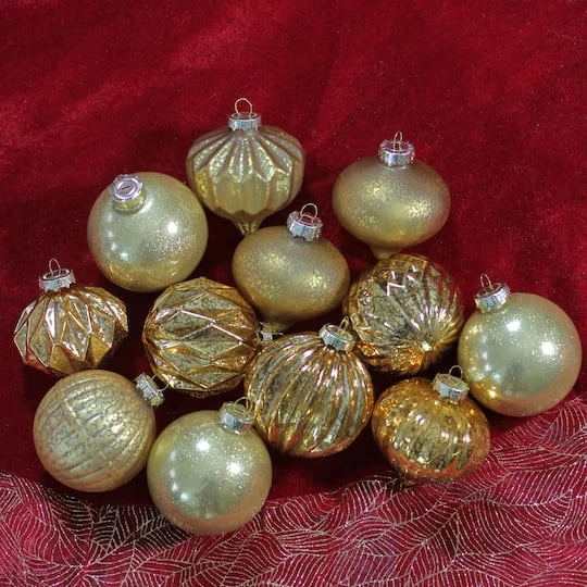 Northlight 12ct. 3-Finish Shades Of Gold Glass Ornaments 5 Northlight 12ct. 3-Finish Shades Of Gold Glass Ornaments - Image 5