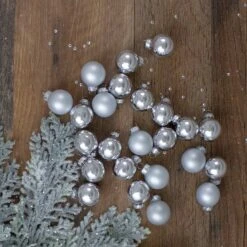 Northlight 24ct. 1" 2-Finish Silver Glass Ball Ornaments 12 Northlight 24ct. 1" 2-Finish Silver Glass Ball Ornaments -Michaels Store D253839S 12