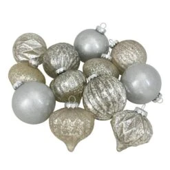 Northlight 12ct. 3-Finish Champagne & Silver Glass Ornaments