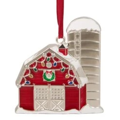 Northlight Red & White Enamel Barn House Ornament