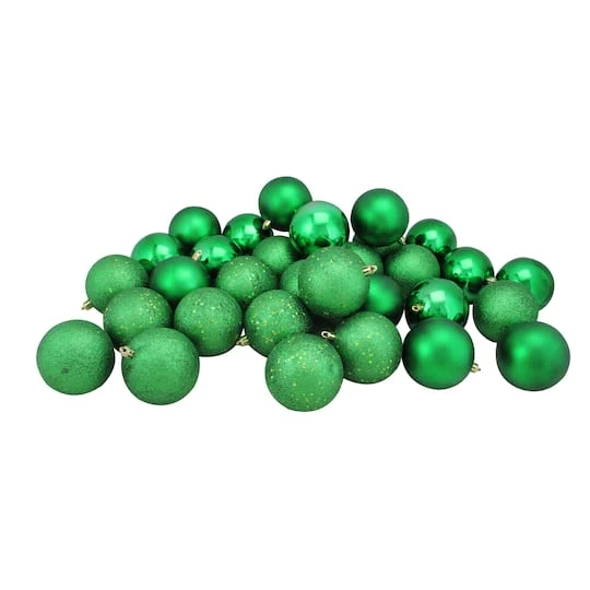 Northlight 32ct. 3.5" Christmas Green Shatterproof 4-Finish Christmas Ball Ornaments 2 Northlight 32ct. 3.5" Christmas Green Shatterproof 4-Finish Christmas Ball Ornaments - Image 2