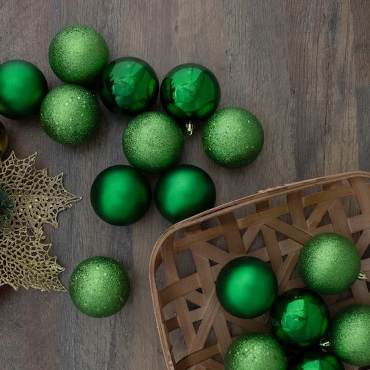 Northlight 32ct. 3.5" Christmas Green Shatterproof 4-Finish Christmas Ball Ornaments 5 Northlight 32ct. 3.5" Christmas Green Shatterproof 4-Finish Christmas Ball Ornaments - Image 5