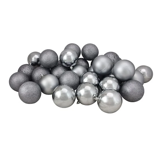 Northlight 32ct. 3.5" Pewter Gray Shatterproof 4-Finish Christmas Ball Ornaments 2 Northlight 32ct. 3.5" Pewter Gray Shatterproof 4-Finish Christmas Ball Ornaments - Image 2