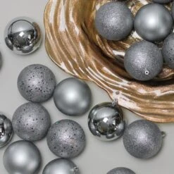 Northlight 32ct. 3.5" Pewter Gray Shatterproof 4-Finish Christmas Ball Ornaments 10 Northlight 32ct. 3.5" Pewter Gray Shatterproof 4-Finish Christmas Ball Ornaments -Michaels Store D253872S 12