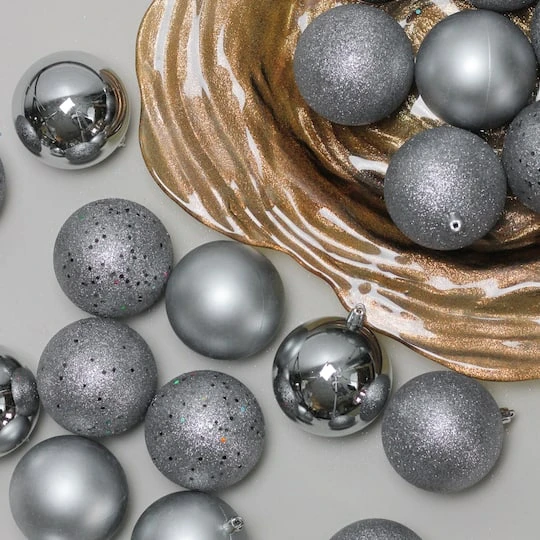 Northlight 32ct. 3.5" Pewter Gray Shatterproof 4-Finish Christmas Ball Ornaments 5 Northlight 32ct. 3.5" Pewter Gray Shatterproof 4-Finish Christmas Ball Ornaments - Image 5