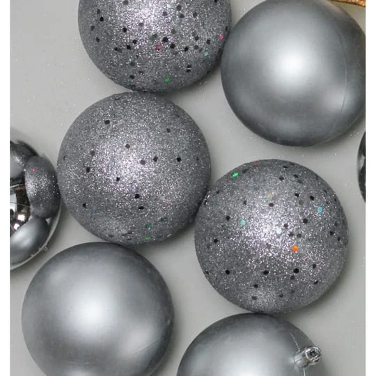 Northlight 32ct. 3.5" Pewter Gray Shatterproof 4-Finish Christmas Ball Ornaments 6 Northlight 32ct. 3.5" Pewter Gray Shatterproof 4-Finish Christmas Ball Ornaments - Image 6
