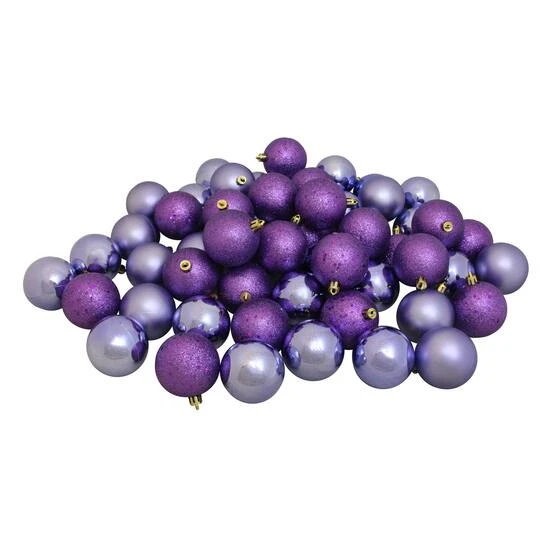 Northlight 60ct. 2.5" Amethyst Purple 4-Finish Shatterproof Christmas Ball Ornaments 1 Northlight 60ct. 2.5" Amethyst Purple 4-Finish Shatterproof Christmas Ball Ornaments