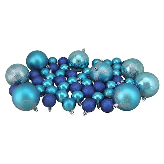 Northlight 125ct. Peacock Blue Shatterproof 4-Finish Christmas Ornaments 2 Northlight 125ct. Peacock Blue Shatterproof 4-Finish Christmas Ornaments - Image 2