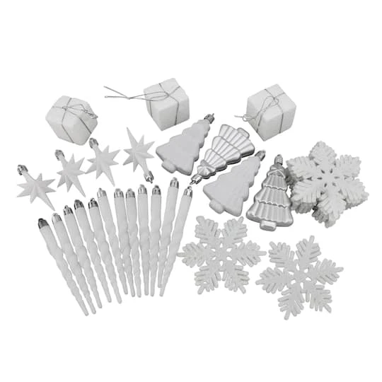 Northlight 125ct. Winter White & Silver Shatterproof 4-Finish Christmas Ornaments 1 Northlight 125ct. Winter White & Silver Shatterproof 4-Finish Christmas Ornaments