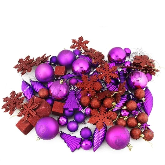 Northlight 125ct. Purple & Red Shatterproof 3-Finish Christmas Ornaments 2 Northlight 125ct. Purple & Red Shatterproof 3-Finish Christmas Ornaments - Image 2