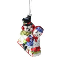 Northlight 4.5" White & Red Cheerful Sledding Snowmen Couple Glass Christmas Ornament -Michaels Store D253894S 11