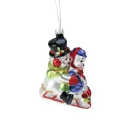 Northlight 4.5" White & Red Cheerful Sledding Snowmen Couple Glass Christmas Ornament -Michaels Store D253894S 12