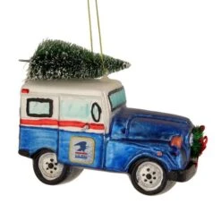 Northlight 5" Blue & Silver USPS Post Office Truck With Frosted Tree Glass Christmas Ornament -Michaels Store D253899S 11