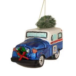 Northlight 5" Blue & Silver USPS Post Office Truck With Frosted Tree Glass Christmas Ornament -Michaels Store D253899S 13