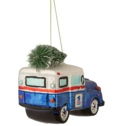 Northlight 5" Blue & Silver USPS Post Office Truck With Frosted Tree Glass Christmas Ornament -Michaels Store D253899S 14