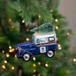 Northlight 5" Blue & Silver USPS Post Office Truck With Frosted Tree Glass Christmas Ornament -Michaels Store D253899S 2
