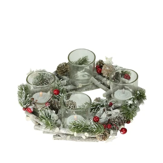 Northlight 10" Frosted Berries & Branches Votive Candle Holder 2 Northlight 10" Frosted Berries & Branches Votive Candle Holder - Image 2