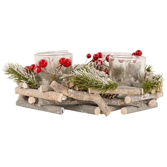 Northlight 10" Frosted Berries & Branches Votive Candle Holder 6 Northlight 10" Frosted Berries & Branches Votive Candle Holder - Image 6