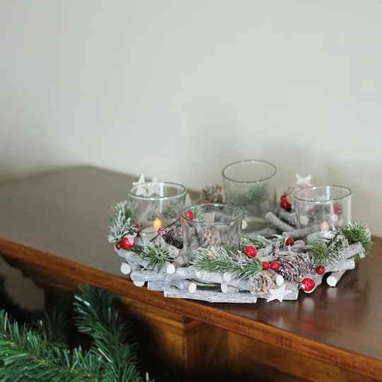 Northlight 10" Frosted Berries & Branches Votive Candle Holder 3 Northlight 10" Frosted Berries & Branches Votive Candle Holder - Image 3