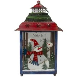 Northlight 15" Red, Green & Blue Snowman Christmas Lantern