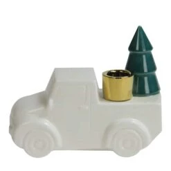 Northlight 5" White Ceramic Truck With Christmas Tree Taper Candlestick Holder -Michaels Store D253991S 12