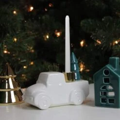 Northlight 5" White Ceramic Truck With Christmas Tree Taper Candlestick Holder -Michaels Store D253991S 13