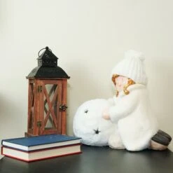 Northlight 12.5" White Tealight Snowball With Kneeling Girl Candle Holder -Michaels Store D253992S 2