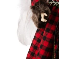 Glitzhome® 16" Red Plaid Faux Fur Angel Tree Topper -Michaels Store D254165S 5