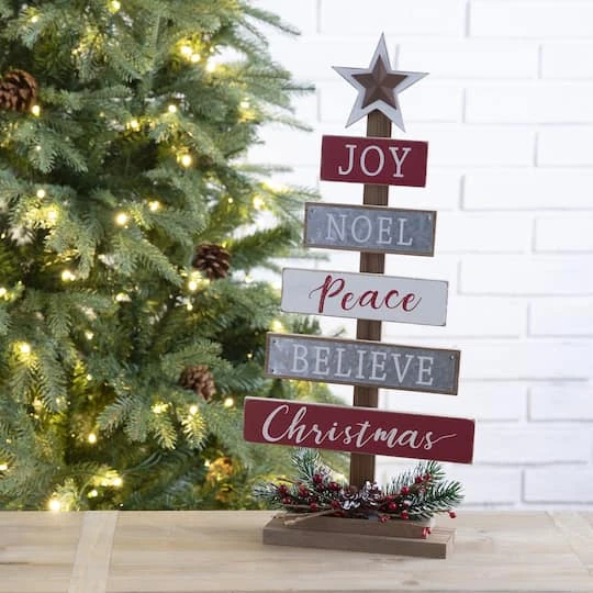 Glitzhome® 20" Wooden Christmas Tree Sign 4 Glitzhome® 20" Wooden Christmas Tree Sign - Image 4