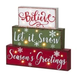 Glitzhome® 12" LED Wooden Block Holiday Word Sign