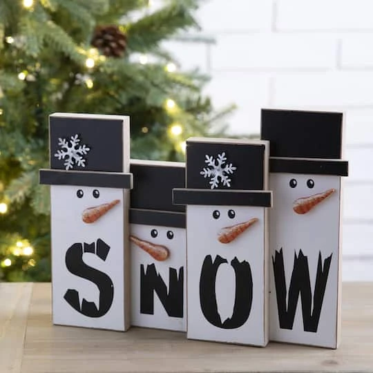 Glitzhome® 12" Wooden Snowman Family Tabletop Accent 3 Glitzhome® 12" Wooden Snowman Family Tabletop Accent - Image 3