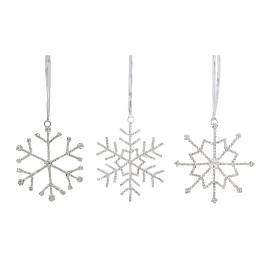 Melrose 3.5" Iron & Glass Jewel Snowflake Ornament Set 2 Melrose 3.5" Iron & Glass Jewel Snowflake Ornament Set - Image 2