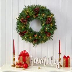 24" Clear LED Mixed Pine & Berries Christmas Wreath -Michaels Store D255799S 4